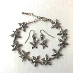 Silver Tone Starfish Bracelet and Earrings Set
